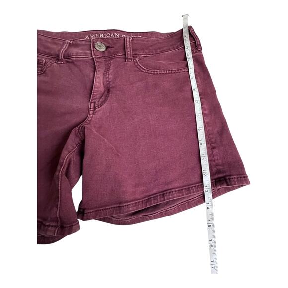 VTG American Eagle Women's SZ 8 MIDI SHORTS Denim Twill Burgundy Super Stretch - Picture 7 of 8